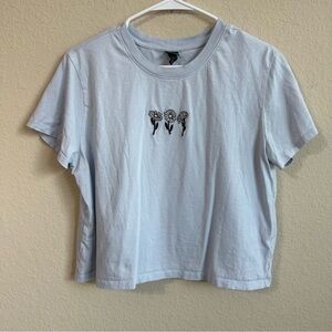 Wild Fable Crop Top Daisies Flower Embroidery Short Sleeve Light pale Blue Boho
